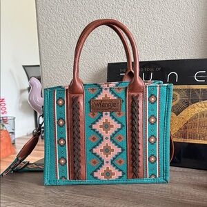 Wrangler Turquoise and Brown Tote Bag